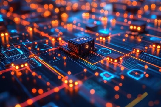 graphic representation of multiple computers networked over the internet illustrating connectivity and digital communication in a vibrant techinspired design