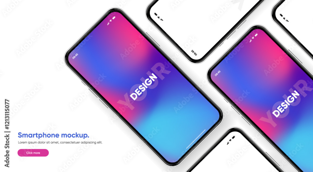 Poster Realistic smartphone mockup. Mobile phone vector with isolated on white background. Device front view. 3D mobile phone with shadow. Realistic, high quality smart phone mockup for ui ux presentation.