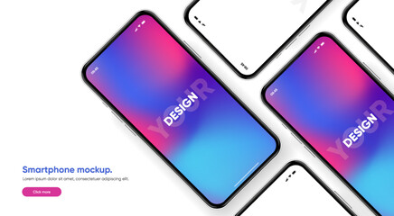 Realistic smartphone mockup. Mobile phone vector with isolated on white background. Device front view. 3D mobile phone with shadow. Realistic, high quality smart phone mockup for ui ux presentation.