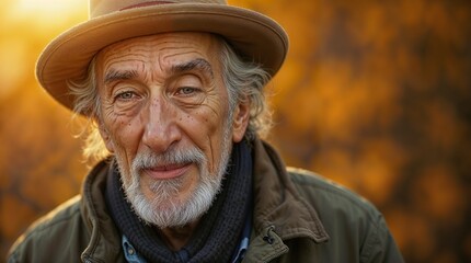 Obraz premium Charming Elderly Gentleman Surrounded by Warm Autumn Hues