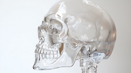 Anatomically precise transparent human skull rendered in 3D design