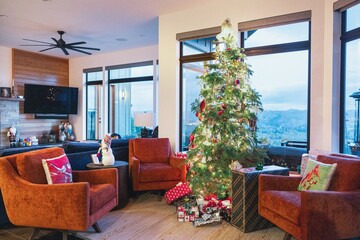 Christmas morning with gifts under the tree