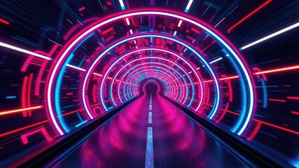 Abstract neon tunnel background with pulsing lights, light neon tunnel abstract neon background, psychedelic, tunnel vision