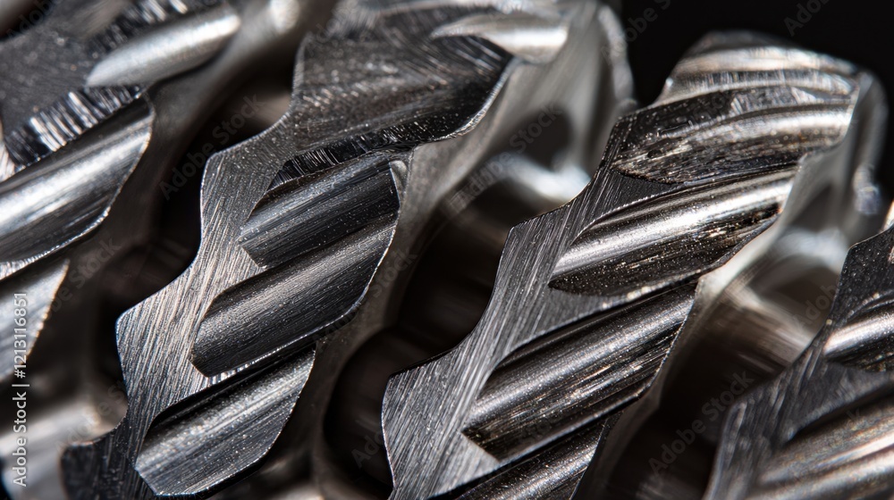 Poster detailed view of interlocking metal gears highlighting the complex patterns and textures that demons