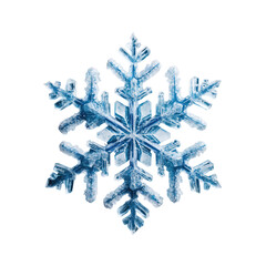 Crystal Blue Snowflake Design Isolated on Transparent Background.