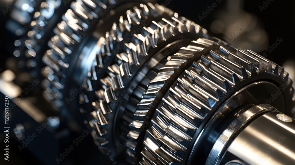 Poster a close view of several interlocking metal gears highlights their precision engineering and complex 