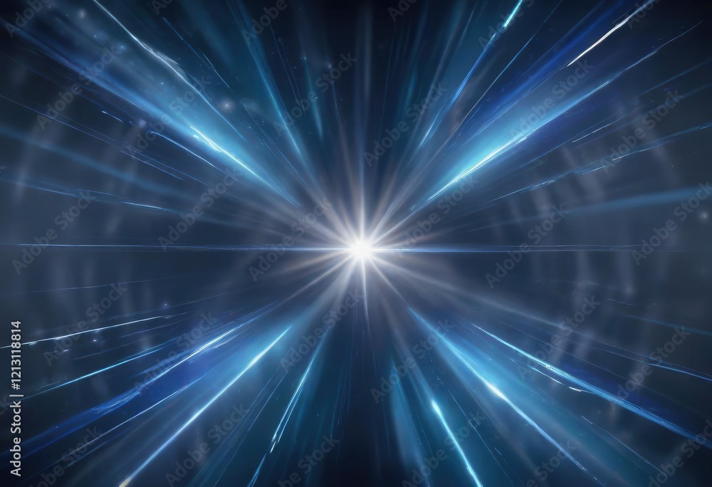 Poster an abstract blue background with rays and beams of light emanating from a central point, blue backgr