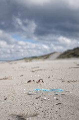 Wild sea lanscape polluted by a plastic garbage. Photoproject against pollution