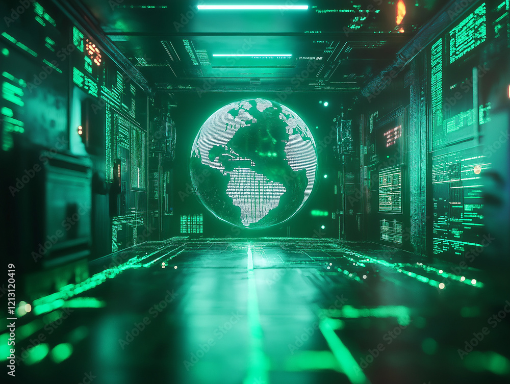 Aufkleber holographic earth: ai-powered global network visualization 3d web data globe cyber space light stars