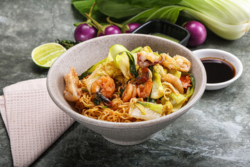 Asian cuisine - Fried noodles with seafood