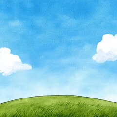 Fototapeta premium Serene Landscape with Blue Sky and Soft White Clouds Over Green Field
