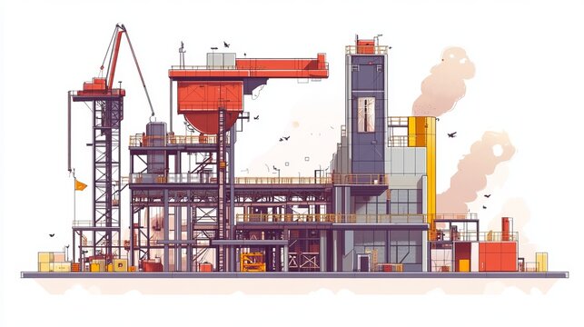 industrial complex red crane construction site clip art preview
