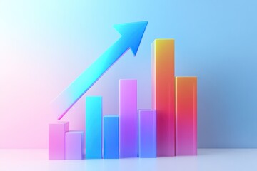 Fototapeta premium Arrow pointing upwards with growing colorful bars