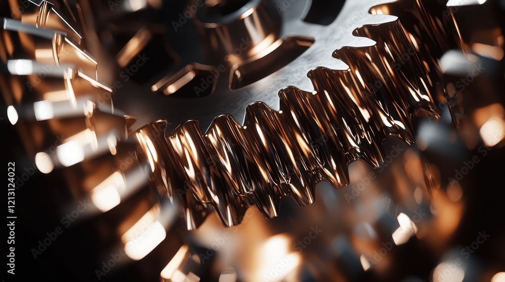 Poster precision gears meshing together demonstrate mechanical movement in a workshop. the finely crafted m
