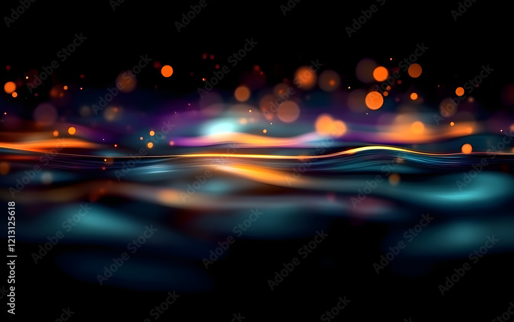 Poster a dark abstract background with a colorful bokeh effect and a subtle ripple effect.