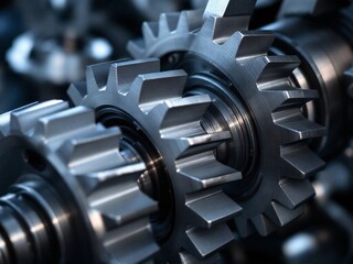 Fototapeta premium Close-up of rusty, interlocking industrial gears showcasing intricate mechanical details.