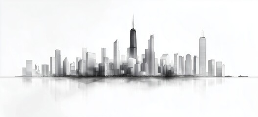 Naklejka premium Minimalist modern cityscape with futuristic skyline reflection