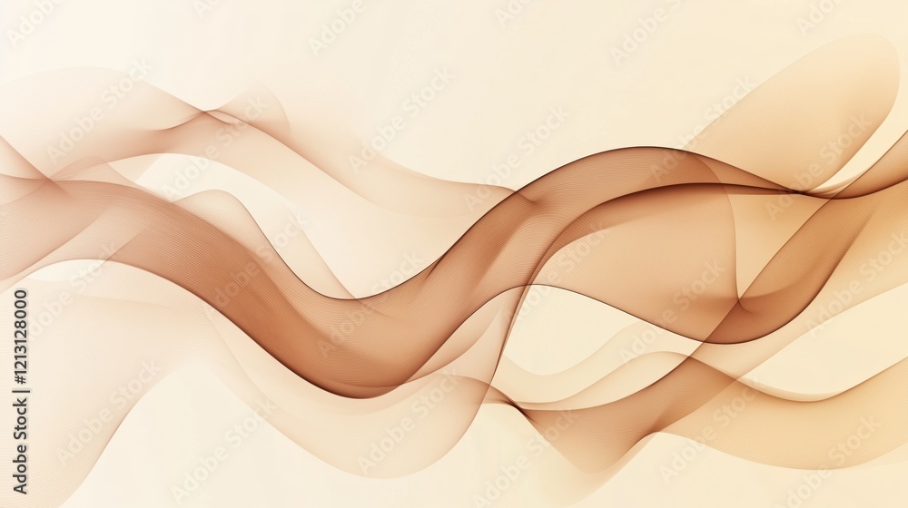 Poster elegant flowing abstract waves in soft brown tones on cream background