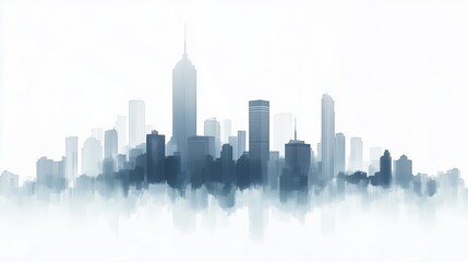 Futuristic urban skyline with misty skyscrapers in ethereal atmosphere