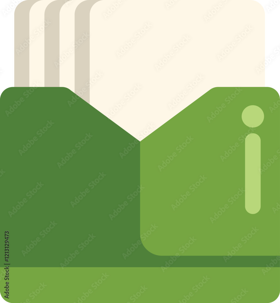 Poster green folder containing documents and featuring an information sign, emphasizing organization and kn