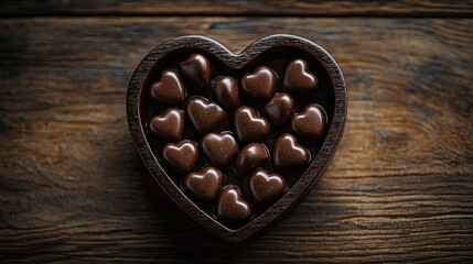 Heart-shaped chocolates box on wood, Valentine's Day gift