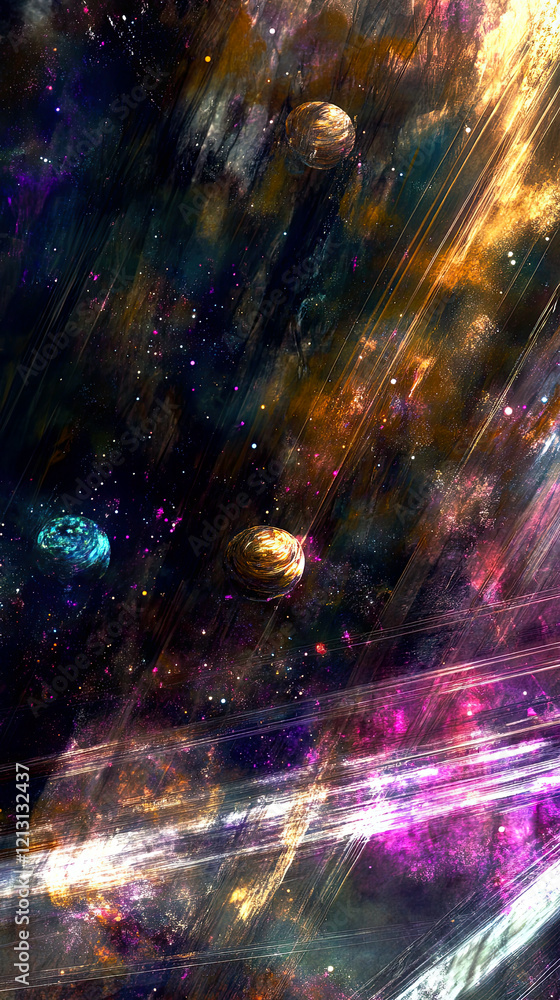 Poster experience the wonder of deep space with vibrant nebulae illuminating the cosmic void