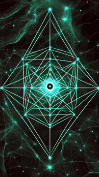Colorful Sacred Geometry Design Featuring a Central All-Seeing Eye Against a Vibrant Khaki Backdrop