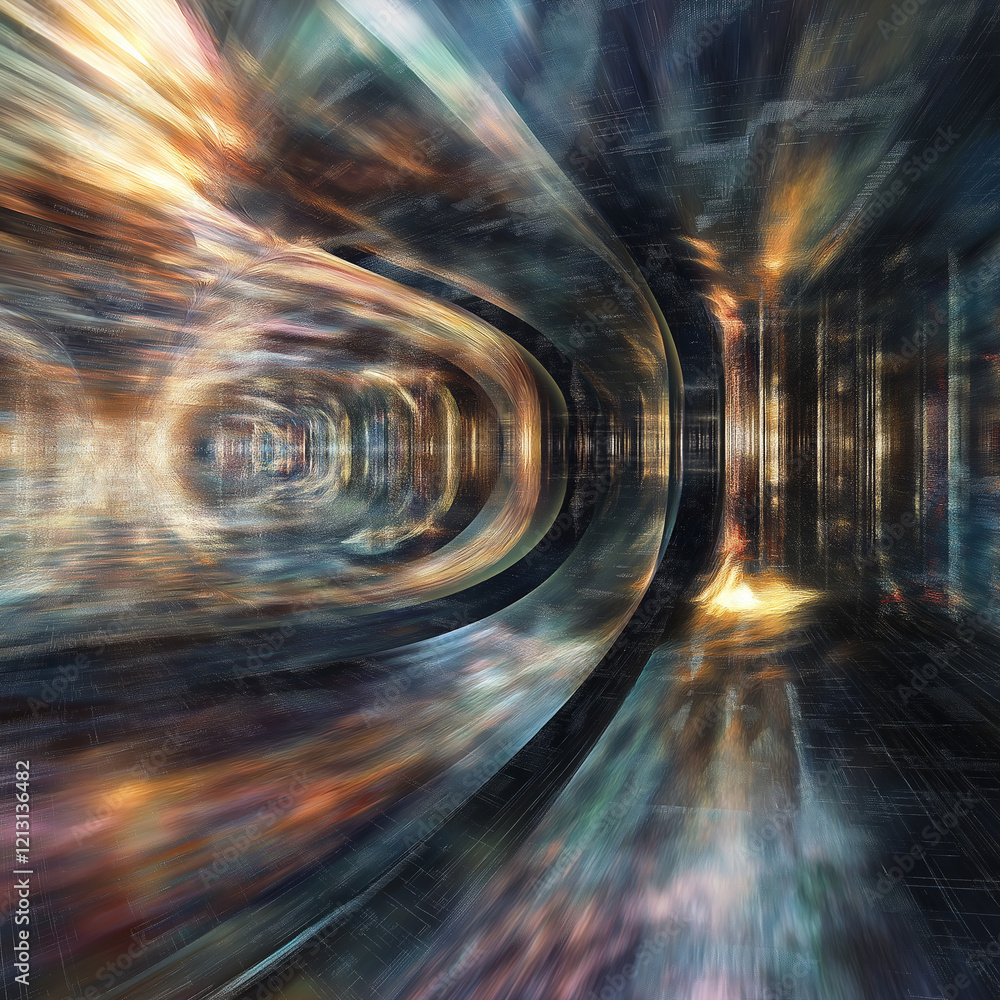Poster cybernetic fractal light waves: abstract digital art background neon data flow style color space