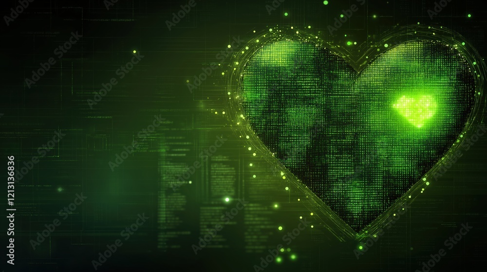 Poster the cybernetic heart: data-driven affection. ai-generated digital heart symbolizing the fusion of te