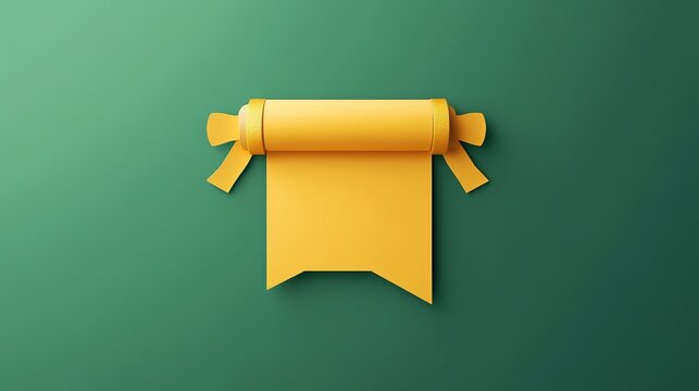 Yellow Certificate template icon isolated on green background. Achievement, award, degree, grant, diploma. Business success certificate. Minimalism concept. 3d illustration 3D render