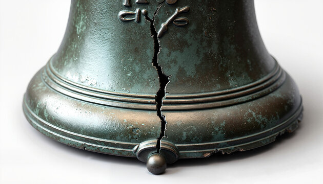 Cracked antique bronze bell with patina