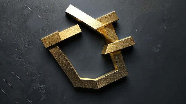 Geometric transformation of golden shapes on dark background in motion