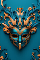 Naklejka premium Ornate Venetian mask in teal and gold.