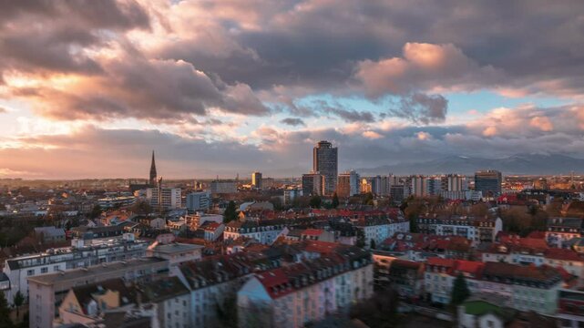 Aerial Hyperlapse of Mulhouse at Sunset