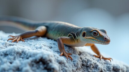 Fototapeta premium Shimmering Lizard on Frosty Rock