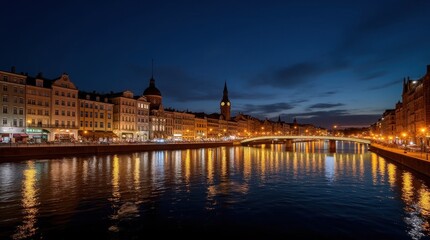 Fototapeta premium Vibrant City Nightscape with Sparkling Rivers