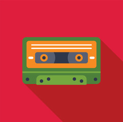 Vintage audio cassette tape is depicted against a vibrant red backdrop, evoking feelings of nostalgia for the golden age of mixtapes and portable music