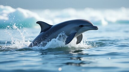 Fototapeta premium Playful Dolphin in Icy Waters