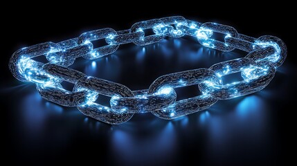 Glowing digital blockchain links interconnected to represent advanced encryption technology
