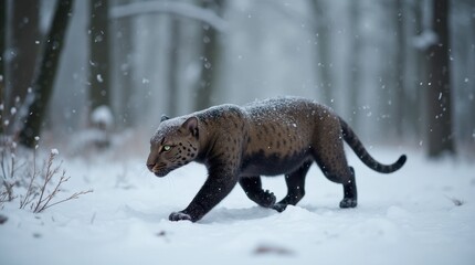 Obraz premium Jaguarundi Stalking in the Snow