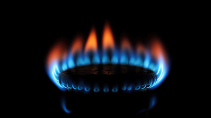 A blue flame is burning in a black background
