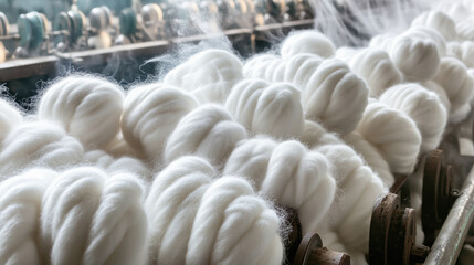 Obraz premium A machine is spinning white yarn