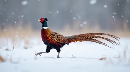Regal Pheasant in Snowy Field