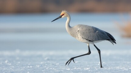 Obraz premium Graceful Crane in Snowy Marsh