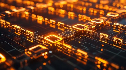 Glowing digital blocks forming a blockchain system depicting advanced encryption technology