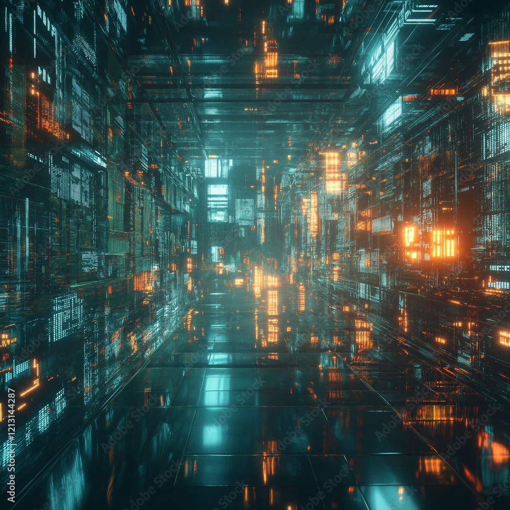 Aufkleber ethereal floating holograms in a futuristic digital realm. abstract sci-fi background for tech