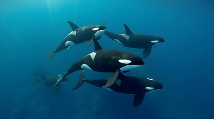 Pod of Orcas in Their Natural Ocean Habitat