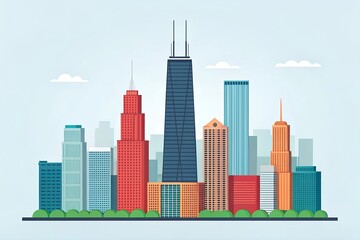 Obraz premium Detailed Cityscape Skyline Illustration 