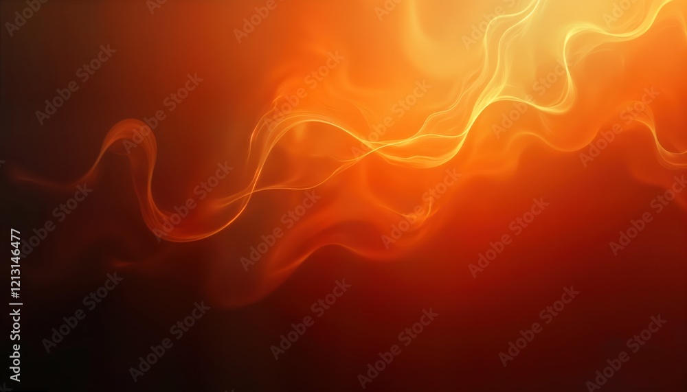 Poster Abstract design features dynamic orange gradient with flowing smoky shapes. Burning motion generates hot light. Suitable for tech backgrounds illustrations related to energy. Looks trendy for modern