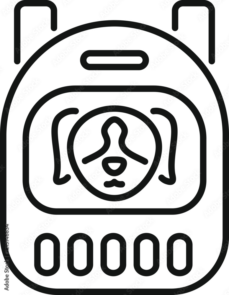 Poster modern dog tracker device featuring a digital interface displaying the dog's face, ensuring accurate